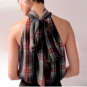 J. CREW, Halter Top with Necktie in Stewart Tartan Chiffon Blend - Size L - NWT